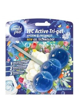Гелевый подвесной блок для туалета Ambi Pur WC Active Tri-gel Голубые цветы, 45 г